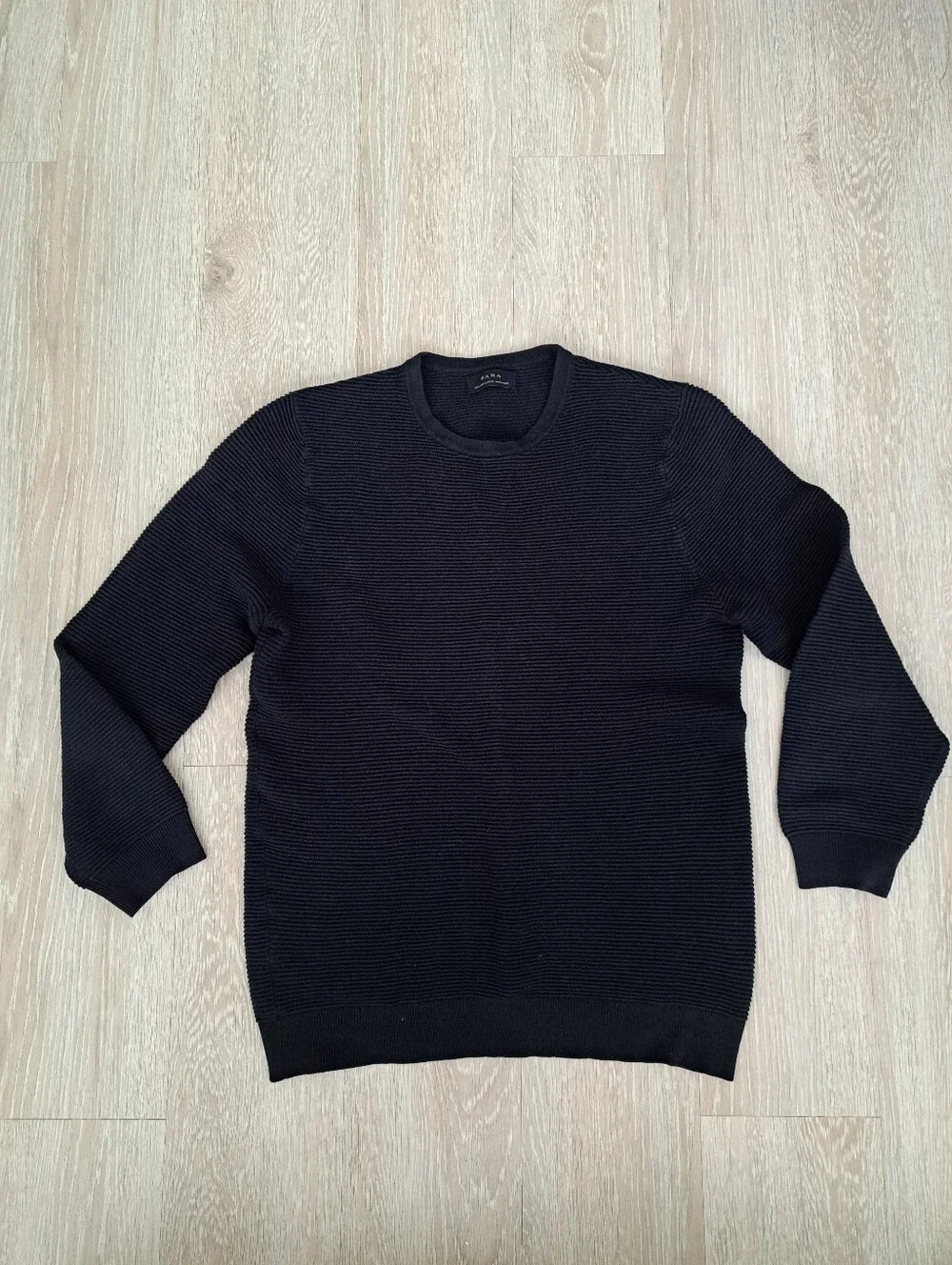 Zara Black Rib-Knit Crewneck Sweater Sz M